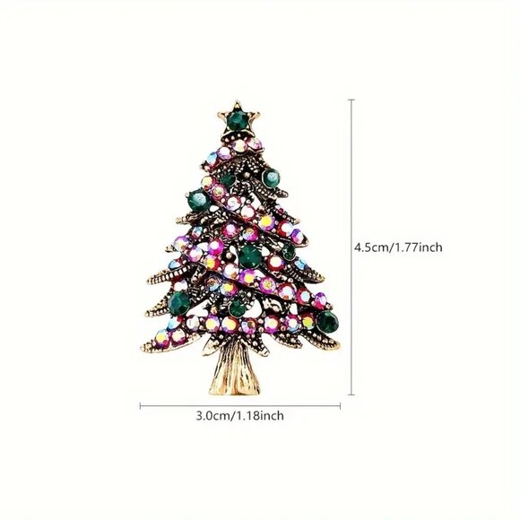 Vintage Vibe Luxury Rhinestone Vibrant Christmas Tree Brooch Pin Gift 🎁🎄❣️ - Picture 3 of 5